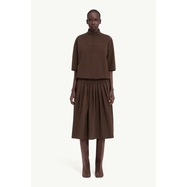 MM6 Maison Margiela Wool Shirting Shirt Dress in Brown, view 2 | Shirtdress | Luxury Shoes 