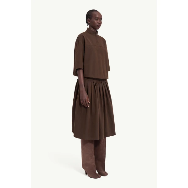 MM6 Maison Margiela Wool Shirting Shirt Dress in Brown, view 3 | Shirtdress | Luxury Shoes 
