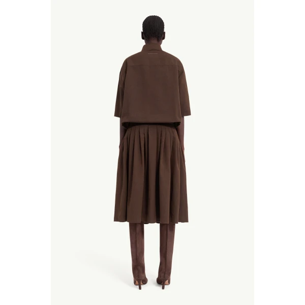 MM6 Maison Margiela Wool Shirting Shirt Dress in Brown, view 4 | Shirtdress | Luxury Shoes 