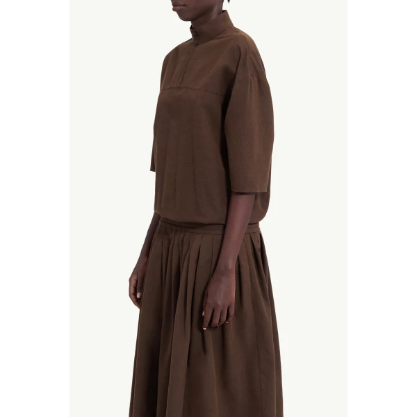 MM6 Maison Margiela Wool Shirting Shirt Dress in Brown, view 5 | Shirtdress | Luxury Shoes 