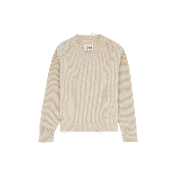 MM6 Maison Margiela Wool Sweater in Nude | Sweaters | Luxury Shoes 