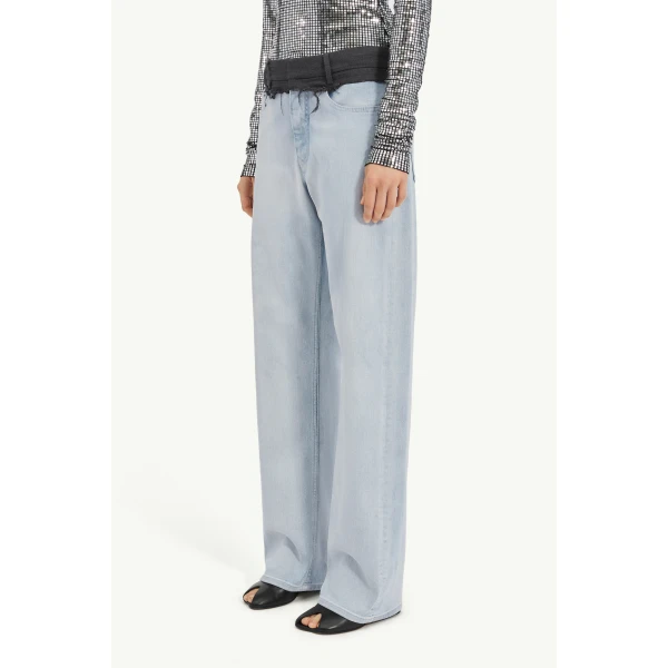 MM6 Maison Margiela Wool-Waistband Straight-Leg Jeans in Light Blue, view 5 | Denim | Luxury Shoes 