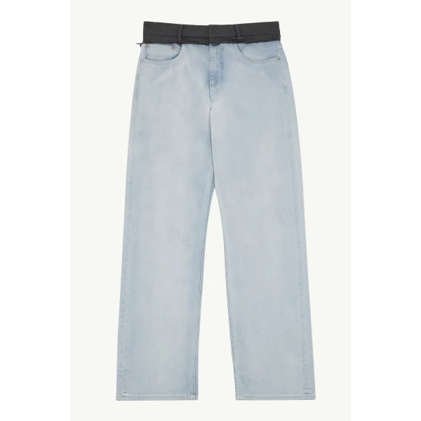 MM6 Maison Margiela Wool-Waistband Straight-Leg Jeans in Light Blue, view 6 | Denim | Luxury Shoes 
