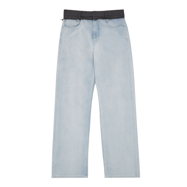 MM6 Maison Margiela Wool-Waistband Straight-Leg Jeans in Light Blue | Denim | Luxury Shoes 