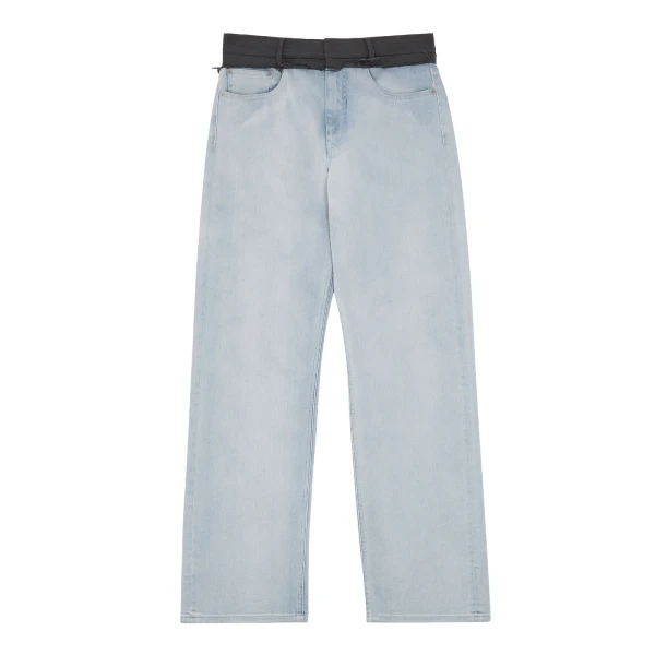 MM6 Maison Margiela Wool-Waistband Straight-Leg Jeans in Light Blue | Denim | Luxury Shoes 