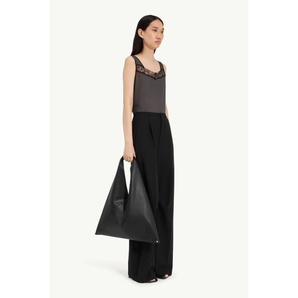 MM6 Maison Margiela Wool Wide-Leg Trousers in Black, view 3 | Wide leg pants | Luxury Shoes 