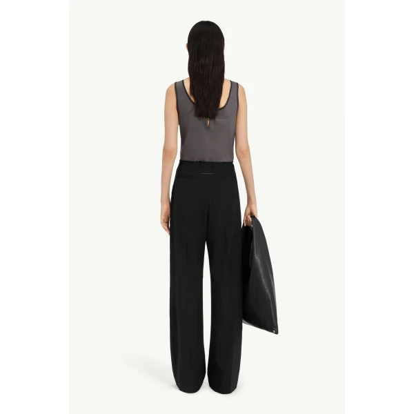 MM6 Maison Margiela Wool Wide-Leg Trousers in Black, view 4 | Wide leg pants | Luxury Shoes 