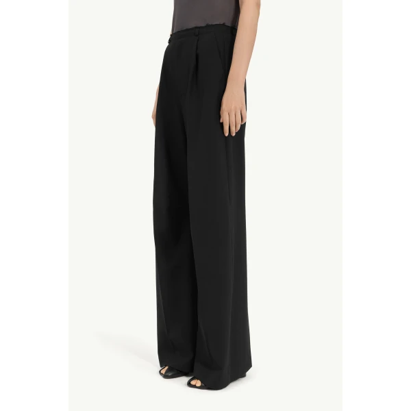 MM6 Maison Margiela Wool Wide-Leg Trousers in Black, view 5 | Wide leg pants | Luxury Shoes 