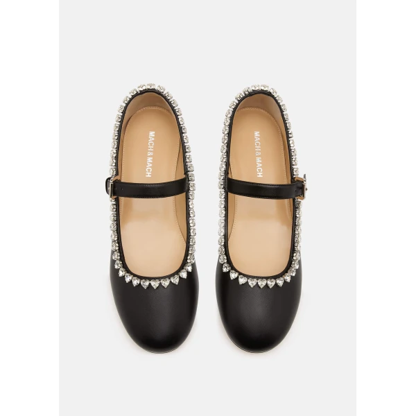 Black Mach & Mach Audrey Leather Flats in Black, view 3 | Flats