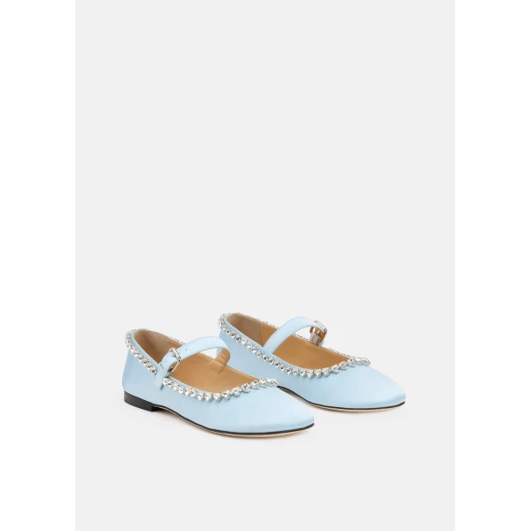 Blue Mach & Mach Audrey Satin Flats in Blue, view 2 | Flats