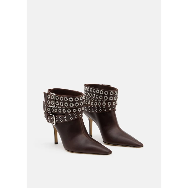 Beige Mach & Mach Buckle Belt Vintage Leather Ankle Boots in Brown, view 2 | Boots