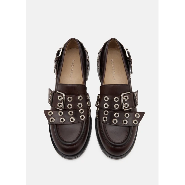 Beige Mach & Mach Buckle Belt Vintage Leather Loafers in Brown, view 3 | Loafers