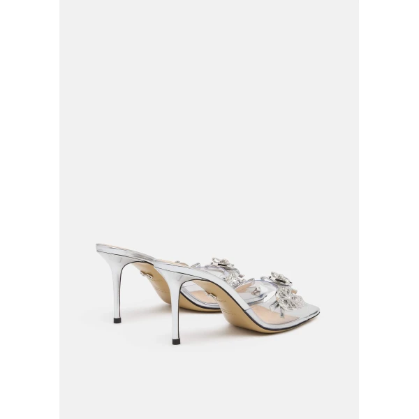 Metallic Mach & Mach Crystal Button PVC Mules 85mm in Silver, view 4 | Mules