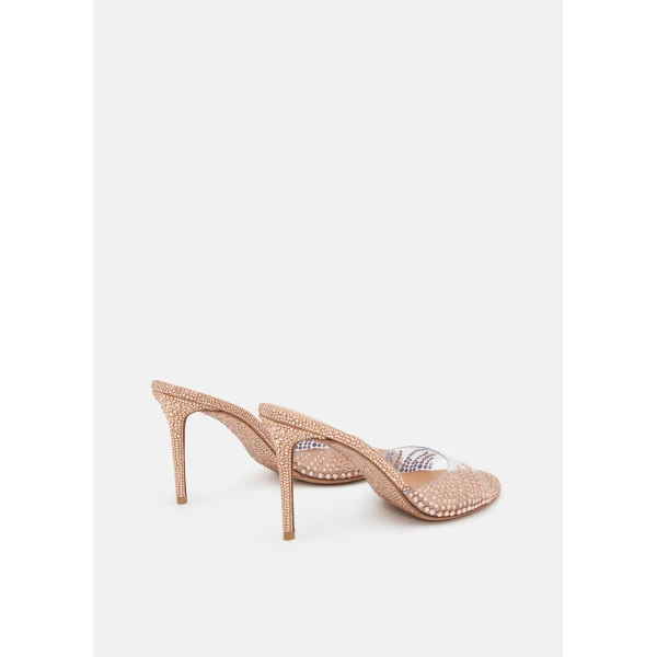 Beige Mach & Mach Crystal Flame Golden Brown Round Toe Mules, view 4 | Mules