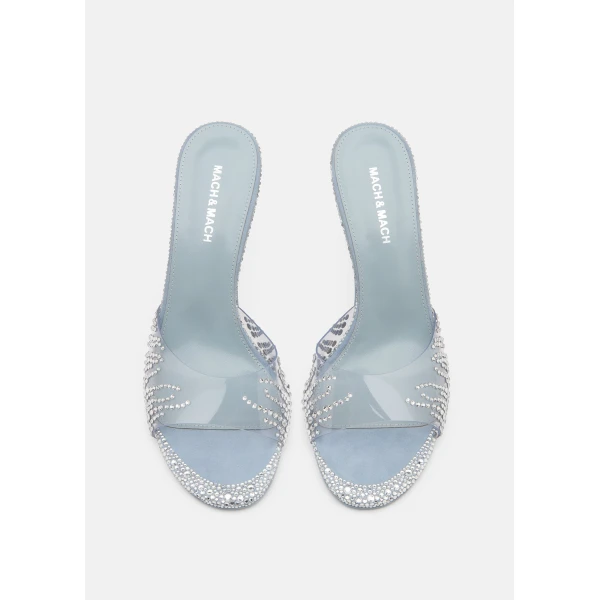 Grey Mach & Mach Crystal Flame Round Toe Mules in Grey, view 3 | Mules