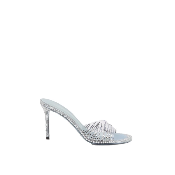 Grey Mach & Mach Crystal Flame Round Toe Mules in Grey | Shoes