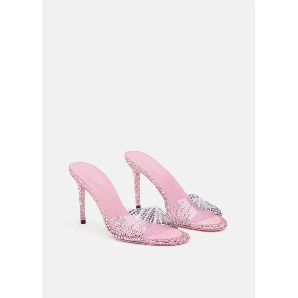 Pink Mach & Mach Crystal Flame Round Toe Mules in Pink, view 2 | Mules