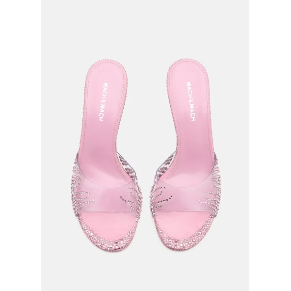 Pink Mach & Mach Crystal Flame Round Toe Mules in Pink, view 3 | Mules
