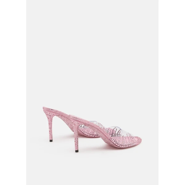 Pink Mach & Mach Crystal Flame Round Toe Mules in Pink, view 4 | Mules