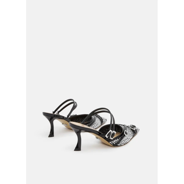 Black Mach & Mach Crystal Net Black Mules with Straps, view 4 | Mules