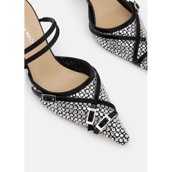 Black Mach & Mach Crystal Net Black Mules with Straps, view 5 | Mules