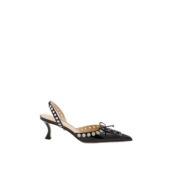 Crystalized Corset Pointed Toe Slingback in Black