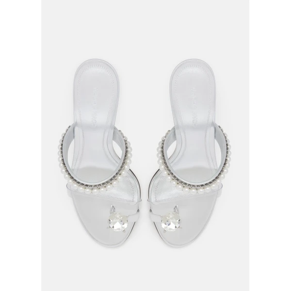 Metallic Mach & Mach Diamond of Elizabeth Ring Toe Leather Mules in Silver, view 3 | Mules
