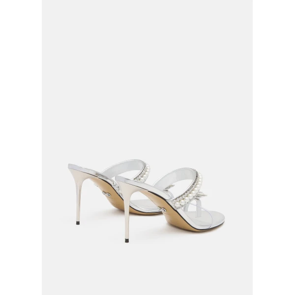 Metallic Mach & Mach Diamond of Elizabeth Ring Toe Leather Mules in Silver, view 4 | Mules