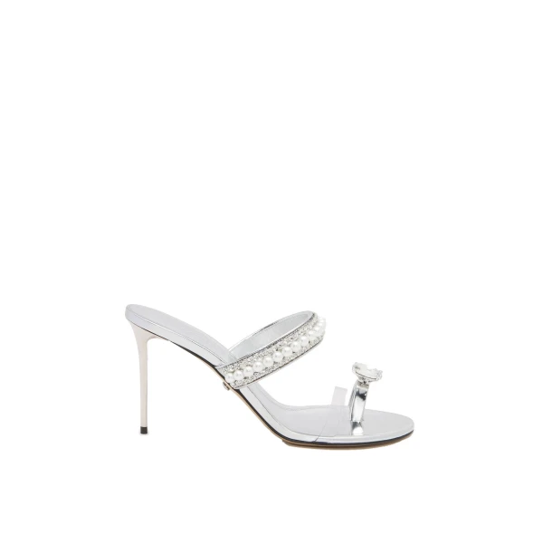 Metallic Mach & Mach Diamond of Elizabeth Ring Toe Leather Mules in Silver | Shoes