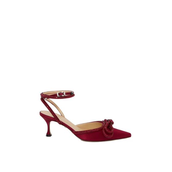 Red Mach & Mach Double Bow Bordeaux Kitten Satin Heels | Shoes