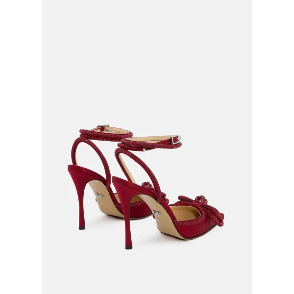 Red Mach & Mach Double Bow Bordeaux Satin High Heels, view 4 | Heels