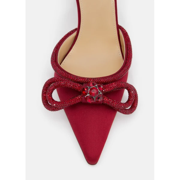Red Mach & Mach Double Bow Bordeaux Satin High Heels, view 5 | Heels