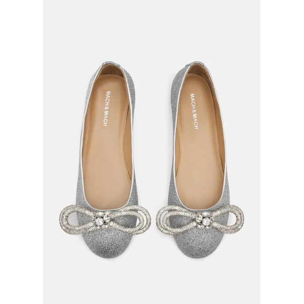 Metallic Mach & Mach Double Bow Glitter Flats in Silver, view 3 | Flats
