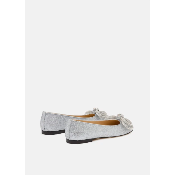Metallic Mach & Mach Double Bow Glitter Flats in Silver, view 4 | Flats
