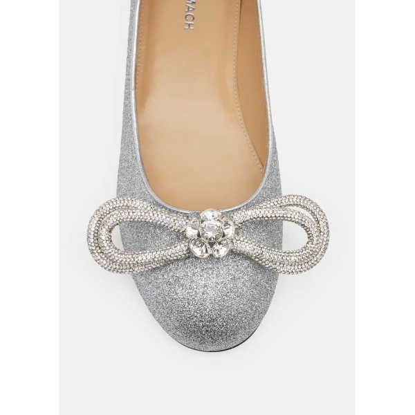 Metallic Mach & Mach Double Bow Glitter Flats in Silver, view 5 | Flats