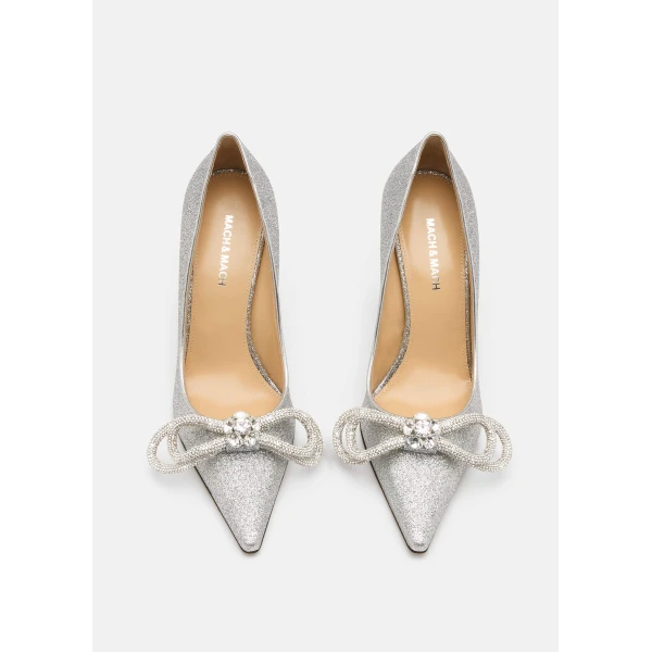 Metallic Mach & Mach Double Bow Glitter Pumps 110mm in Silver, view 3 | Heels