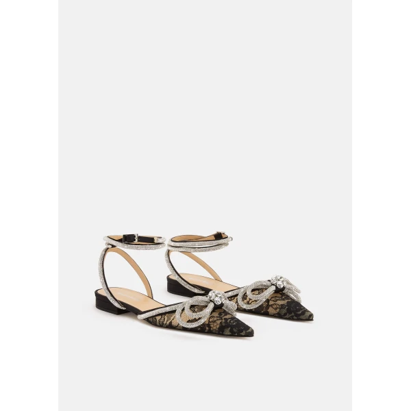 Black Mach & Mach Double Bow Lace Flats in Black, view 2 | Flats