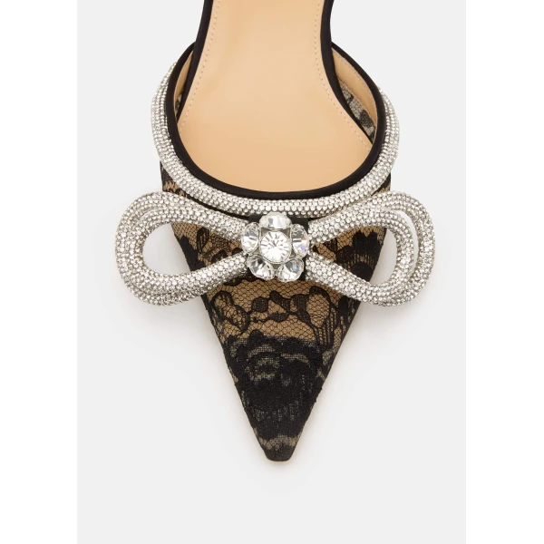 Black Mach & Mach Double Bow Lace Flats in Black, view 5 | Flats