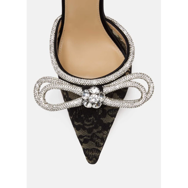 Black Mach & Mach Double Bow Lace Pumps 110mm in Black, view 5 | Heels