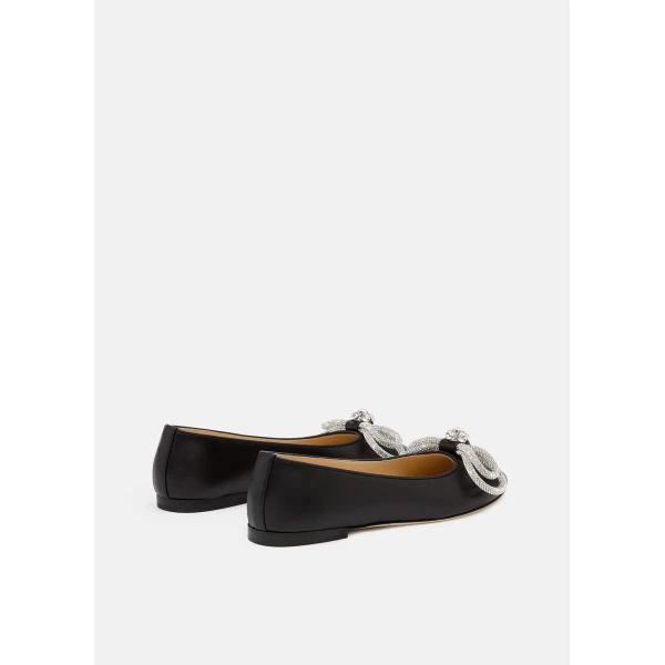 Black Mach & Mach Double Bow Leather Flats in Black, view 4 | Flats