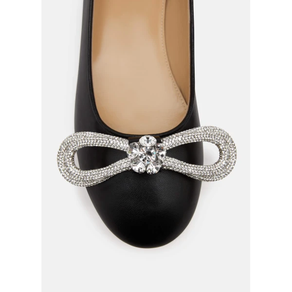 Black Mach & Mach Double Bow Leather Flats in Black, view 5 | Flats