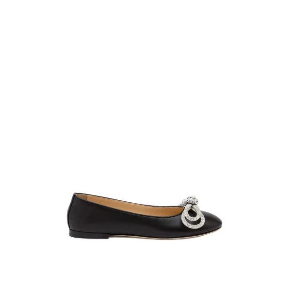 Black Mach & Mach Double Bow Leather Flats in Black | Shoes