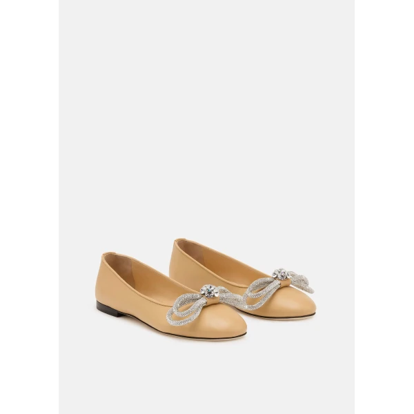 Neutrals Mach & Mach Double Bow Leather Flats in Nude, view 2 | Flats