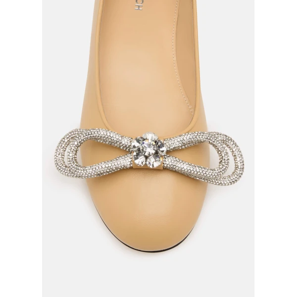 Neutrals Mach & Mach Double Bow Leather Flats in Nude, view 5 | Flats