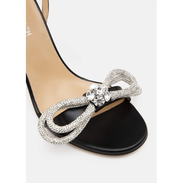 Black Mach & Mach Double Bow Leather Sandals in Black, view 5 | Sandals