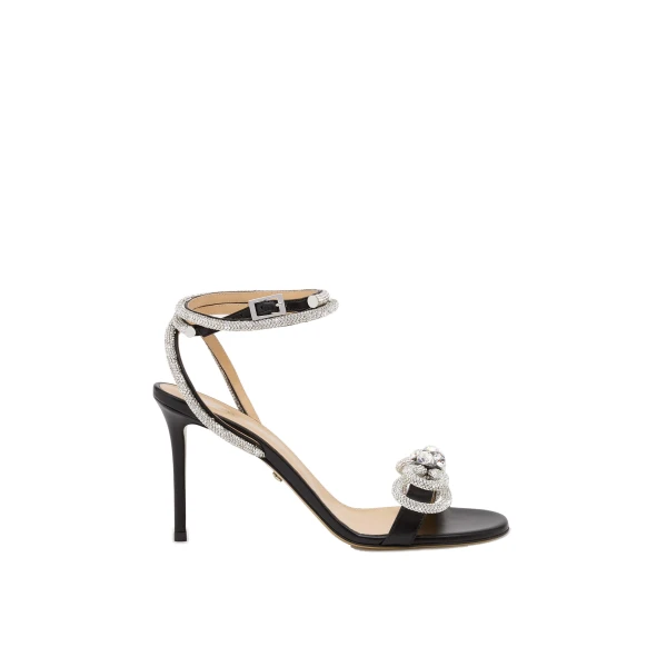 Black Mach & Mach Double Bow Leather Sandals in Black | Shoes