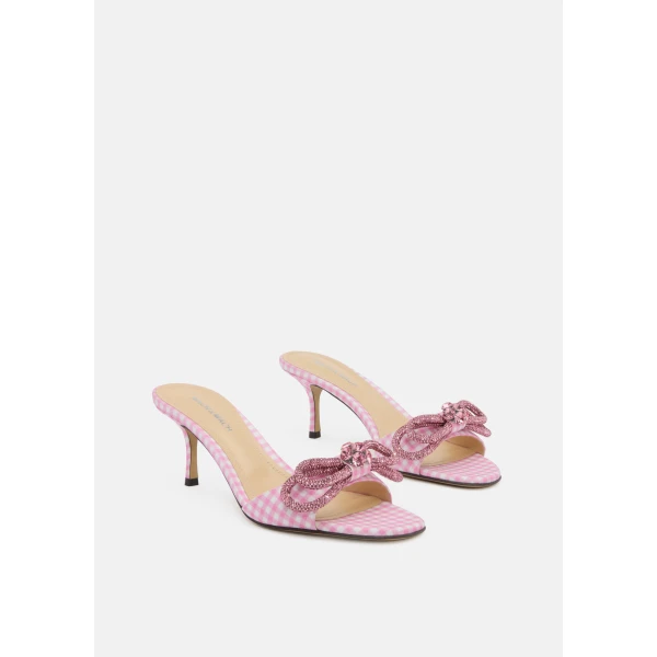 Pink Mach & Mach Double Bow Pink Gingham Kitten Heel Mules, view 2 | Mules
