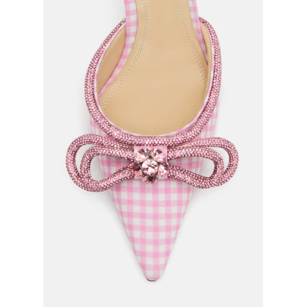 Pink Mach & Mach Double Bow Pink Gingham Pointed Toe Mules, view 5 | Mules