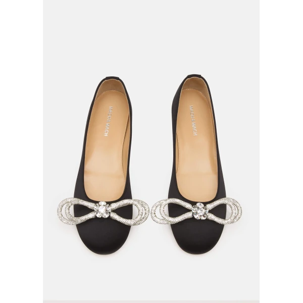 Black Mach & Mach Double Bow Satin Flats in Black, view 3 | Flats