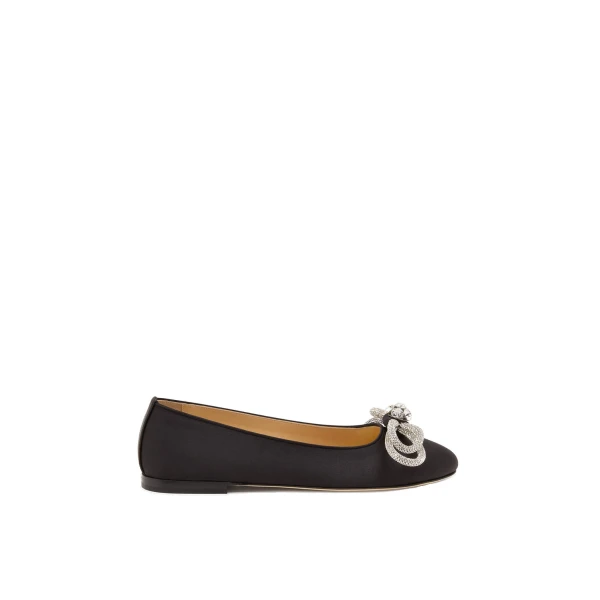 Black Mach & Mach Double Bow Satin Flats in Black | Shoes